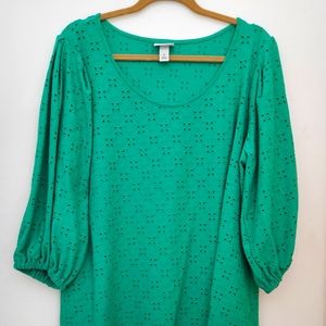 Ava & Viv Emerald Green Eyelet Blouse 1X